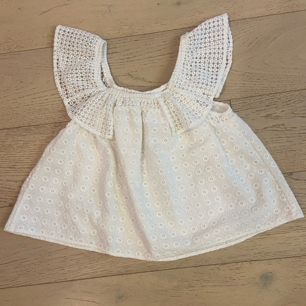 REBECCA MINKOFF Cotton Eyelet Off The Shoulder Top Small White Ruffle NWOT - Picture 3 of 10